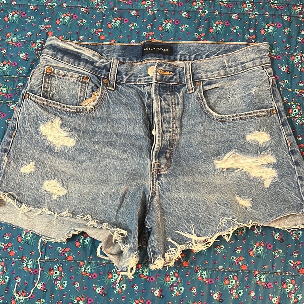 High waisted button up jean shorts